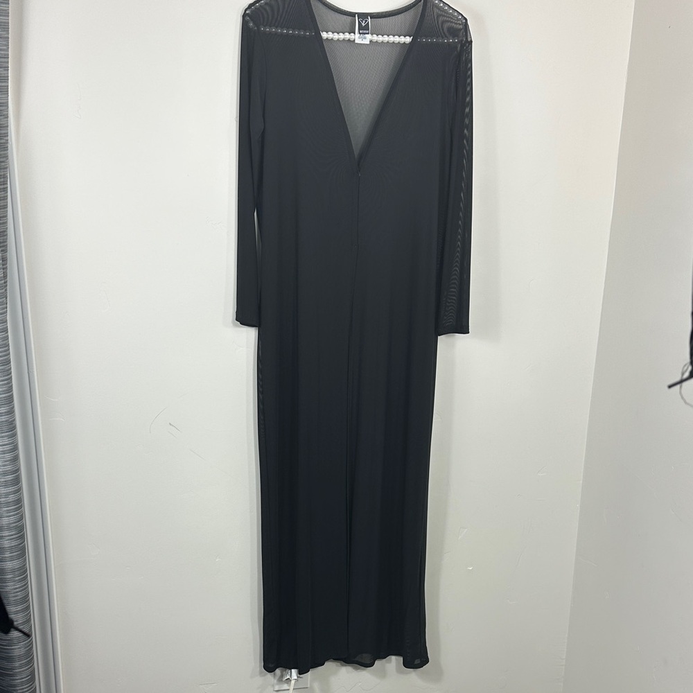 Windsor Black Mesh Long Maxi Open front Swim Resort Wear Cover Up Small